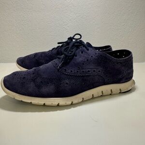 Cole Haan Zeroguard Blue Suede Lace up Sneakers Casual Oxford 8.5